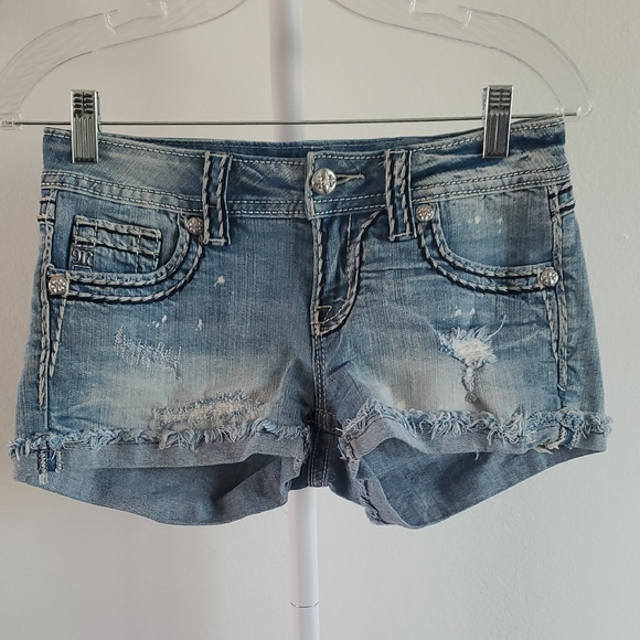 Miss Me Pants - Miss Me Light Blue Distressed Jean Shorts